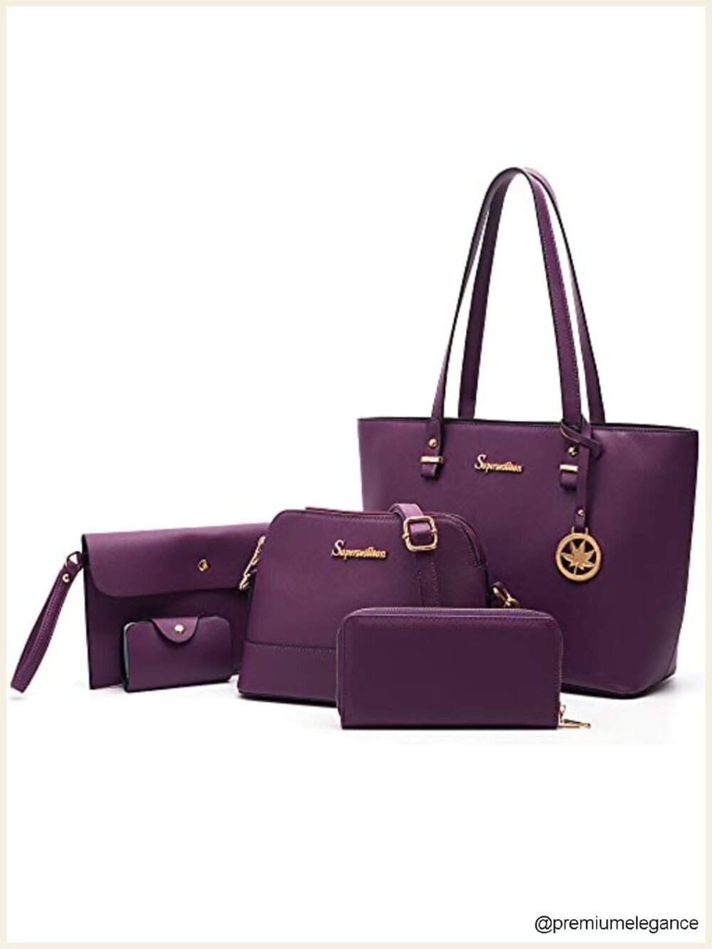 5-Piece PU Leather Tote Bag Set with Wallet, Clutch & Card Holder